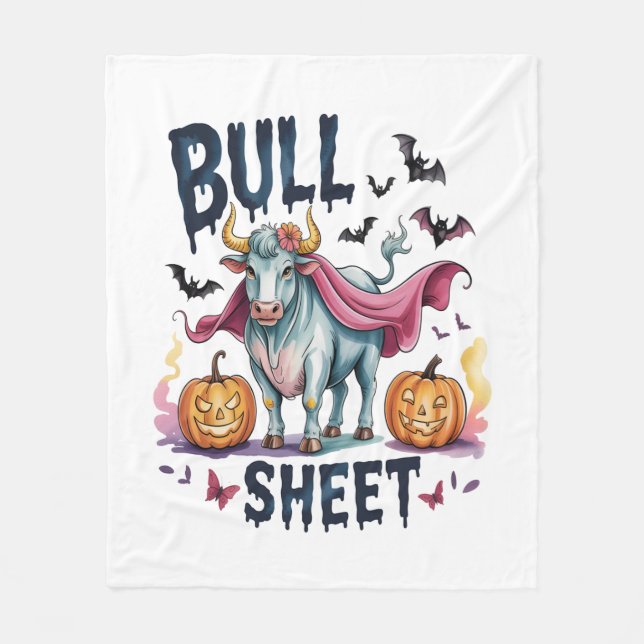 Halloween Bull Sheet,Funny Ghost Cow Fleece Blanket (Front)