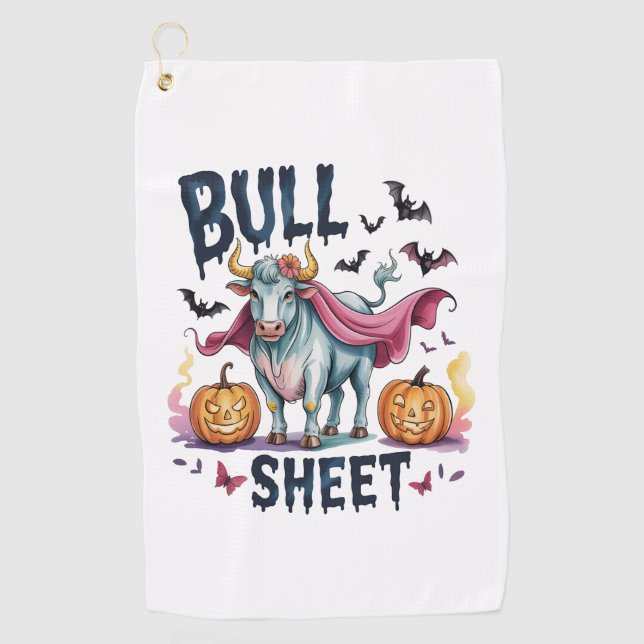 Halloween Bull Sheet,Funny Ghost Cow Golf Towel (Front)