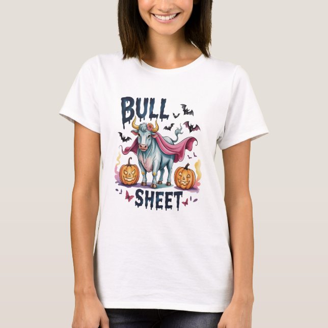 Halloween Bull Sheet,Funny Ghost Cow T-Shirt (Front)