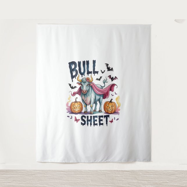 Halloween Bull Sheet,Funny Ghost Cow Tapestry (Front)