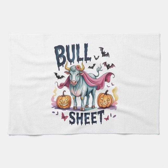 Halloween Bull Sheet,Funny Ghost Cow Tea Towel (Horizontal)