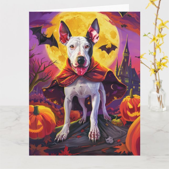  Halloween Bull Terrier Vampire Pumpkins Scary Card (Yellow Flower)