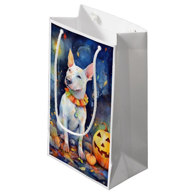 Halloween Bull Terrier With Pumpkins Scary  Small Gift Bag (Front Angled)