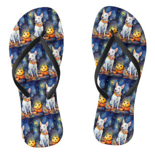 Halloween Bull Terrier With Pumpkins Scary Thongs