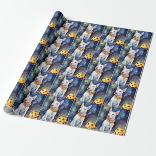 Halloween Bull Terrier With Pumpkins Scary  Wrapping Paper