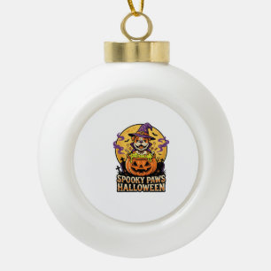 Halloween Bulldog Pumpkin Night Ceramic Ball Christmas Ornament