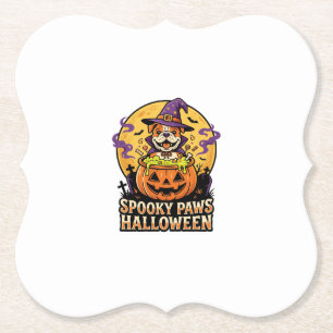 Halloween Bulldog Pumpkin Night Paper Coaster