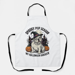 Halloween Bulldog Shirt Cute Witch Dog Vintage Gra Apron