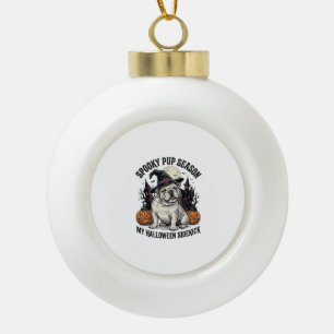Halloween Bulldog Shirt Cute Witch Dog Vintage Gra Ceramic Ball Christmas Ornament