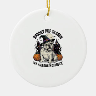 Halloween Bulldog Shirt Cute Witch Dog Vintage Gra Ceramic Ornament