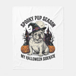 Halloween Bulldog Shirt Cute Witch Dog Vintage Gra Fleece Blanket