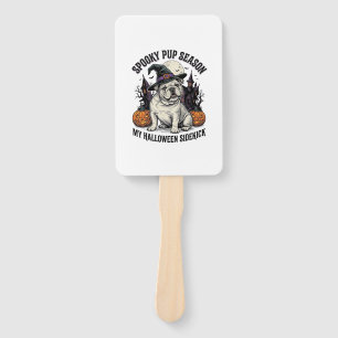 Halloween Bulldog Shirt Cute Witch Dog Vintage Gra Hand Fan