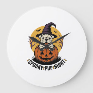 Halloween Bulldog Shirt With Vintage Pumpkin Dog A Large Clock