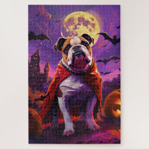 Halloween Bulldog Vampire Pumpkins Scary Jigsaw Puzzle