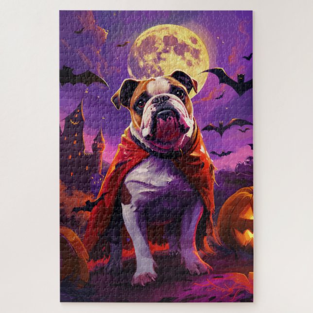  Halloween Bulldog Vampire Pumpkins Scary Jigsaw Puzzle (Vertical)