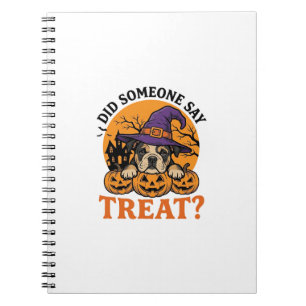 Halloween Bulldog Witch Dog Treat Vintage Shirt De Notebook