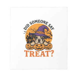 Halloween Bulldog Witch Dog Treat Vintage Shirt De Notepad