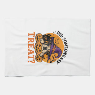 Halloween Bulldog Witch Dog Treat Vintage Shirt De Tea Towel