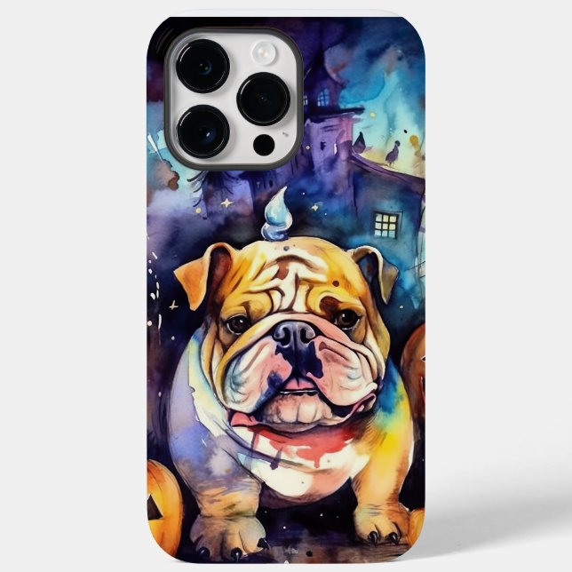 Halloween Bulldog With Pumpkins Scary Case-Mate iPhone Case (Back)