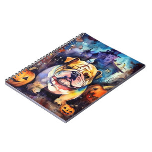 Halloween Bulldog With Pumpkins Scary Notebook