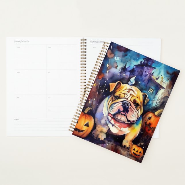 Halloween Bulldog With Pumpkins Scary Planner (Display)