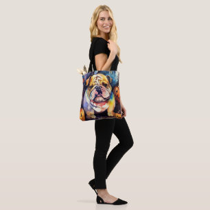 Halloween Bulldog With Pumpkins Scary Tote Bag