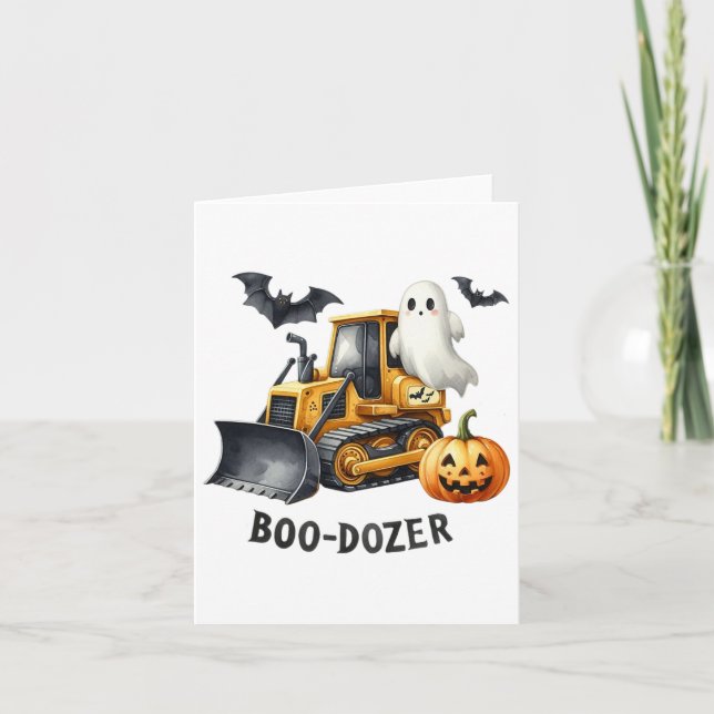 Halloween Bulldozer Construction Trucks Ghost Hall Card (Front)