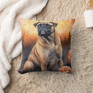 Halloween Bullmastiff With Pumpkins Scary Cushion