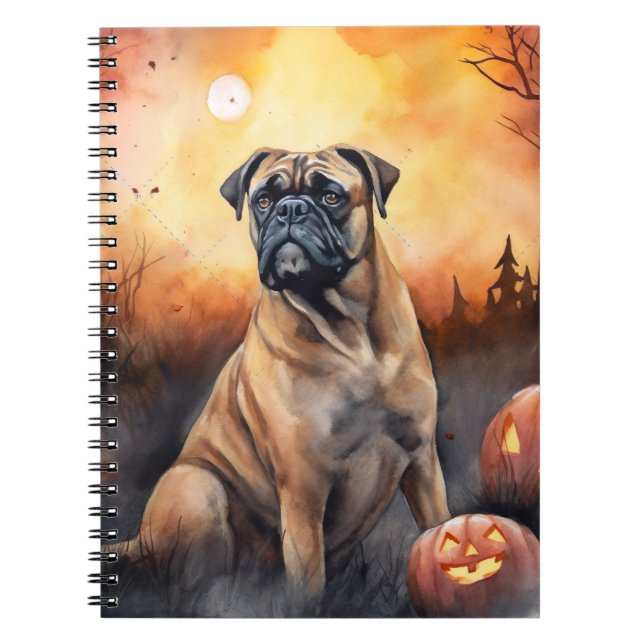 Halloween Bullmastiff With Pumpkins Scary Notebook (Front)