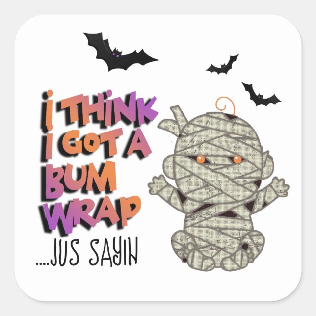 Halloween Bum Wrap Mummy Baby Orange/Purple ID683 Square Sticker (Front)