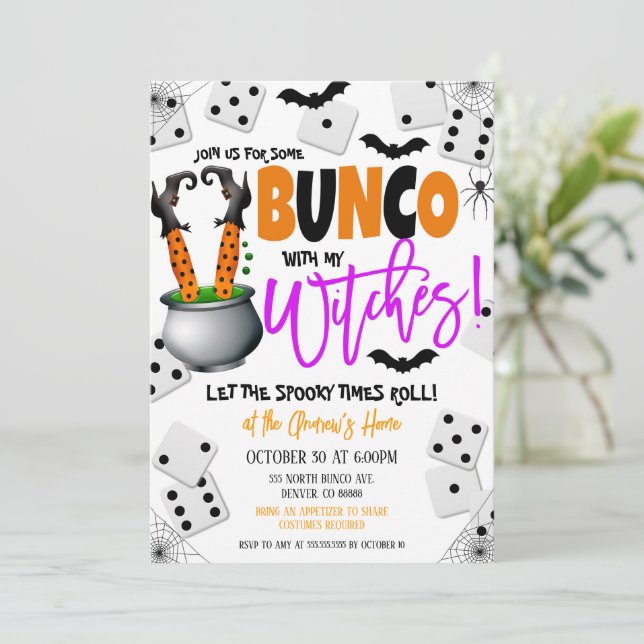 Halloween Bunco With My Witches Party Invitation (Standing Front)