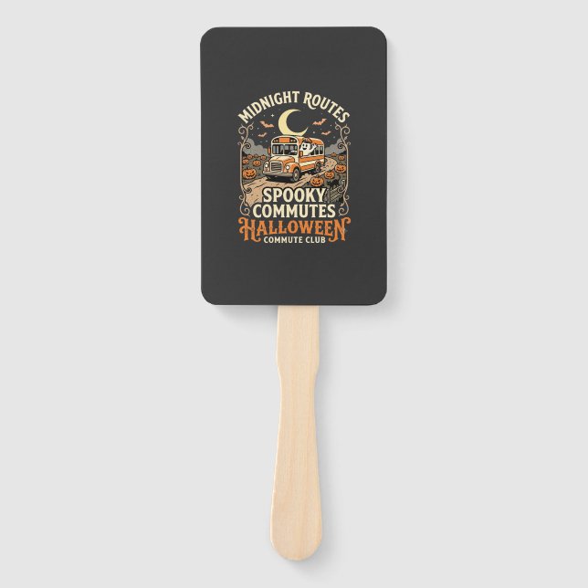 Halloween Bus Driver Midnight Route Hand Fan (Front)