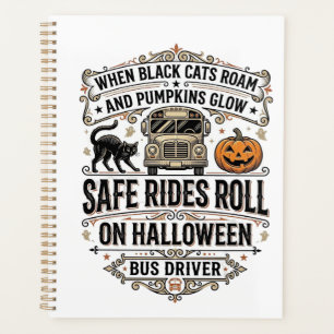 Halloween Bus Driver Spooky Vintage Engraving Shir Planner