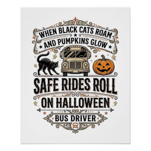Halloween Bus Driver Spooky Vintage Engraving Shir Poster