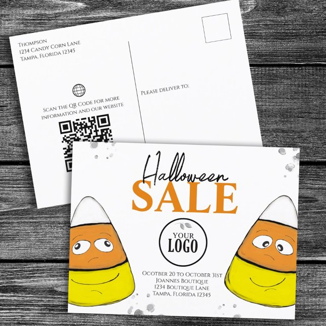 Halloween Business Logo Promotional QR Code Candy Postcard (Creator Uploaded)