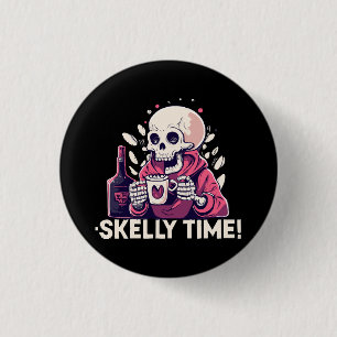 halloween but its skelly time 3 cm round badge