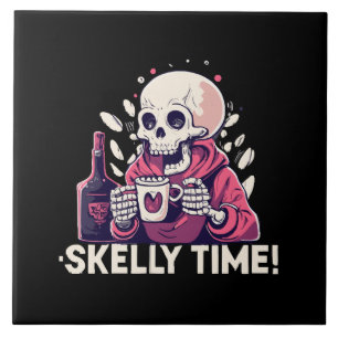 halloween but its skelly time ceramic tile