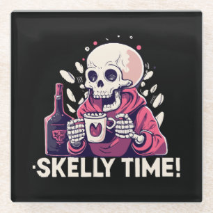 halloween but its skelly time glass coaster