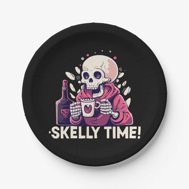 halloween but its skelly time paper plate (Front)