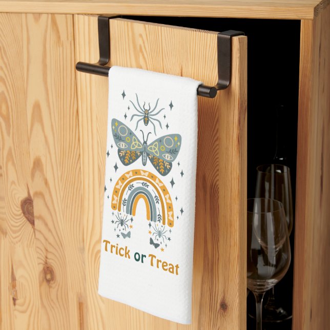Halloween butterflies, rainbow and spiders tea towel (Thirds Fold)