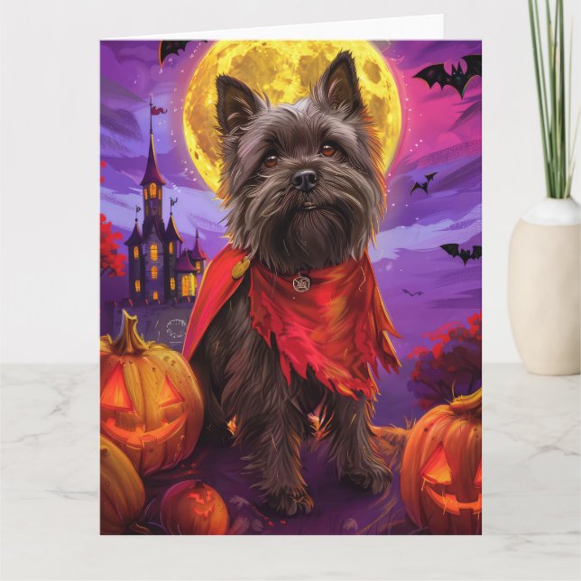  Halloween Cairn Terrier Vampire Pumpkins Scary Card (Front)