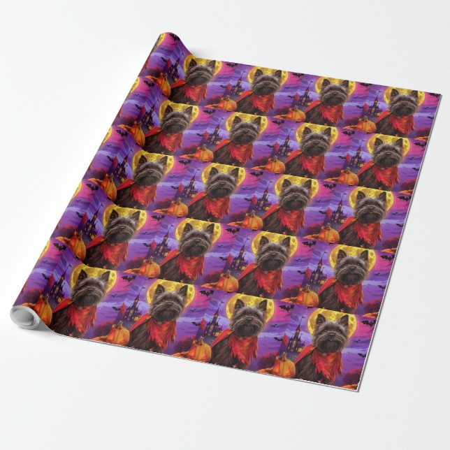  Halloween Cairn Terrier Vampire Pumpkins Scary Wrapping Paper (Unrolled)