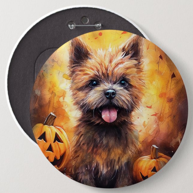 Halloween Cairn Terrier With Pumpkins Scary  6 Cm Round Badge (Front & Back)