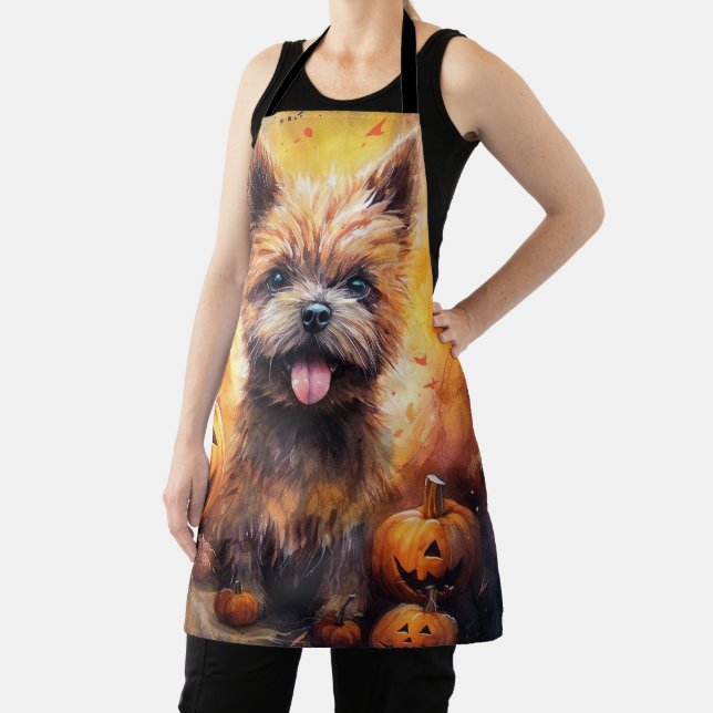 Halloween Cairn Terrier With Pumpkins Scary  Apron (Insitu)
