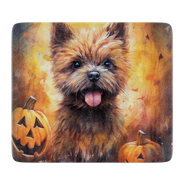 Halloween Cairn Terrier With Pumpkins Scary  Cutting Board (Front)