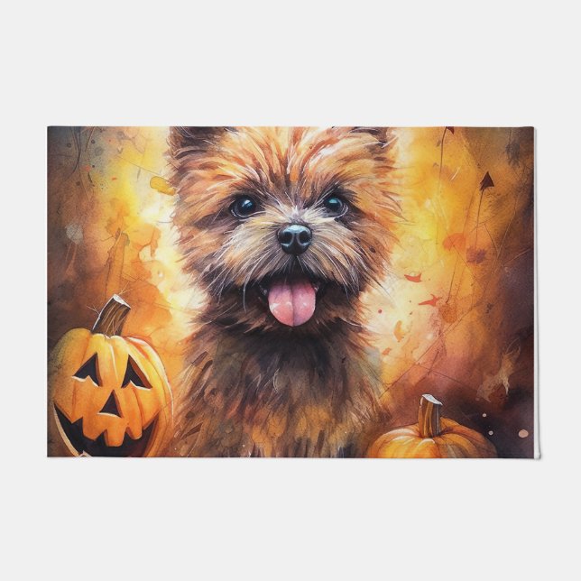Halloween Cairn Terrier With Pumpkins Scary  Doormat (Front)