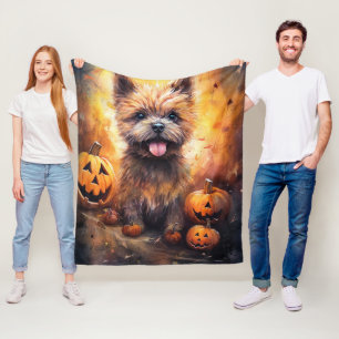 Halloween Cairn Terrier With Pumpkins Scary Fleece Blanket