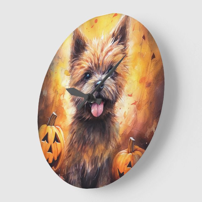Halloween Cairn Terrier With Pumpkins Scary  Large Clock (Angle)