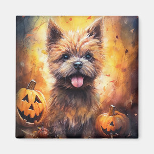 Halloween Cairn Terrier With Pumpkins Scary Magnet