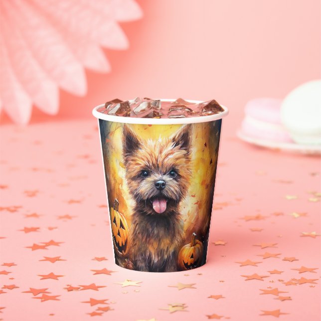 Halloween Cairn Terrier With Pumpkins Scary  Paper Cups (Insitu)